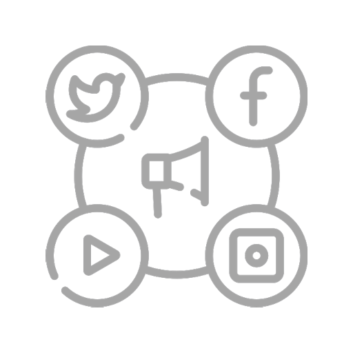 Imagem representando diversas redes sociais, incluindo Facebook, Twitter, Instagram, YouTube e WhatsApp, conectadas por ícones em um círculo, ilustrando estratégias de comunicação digital e marketing online.